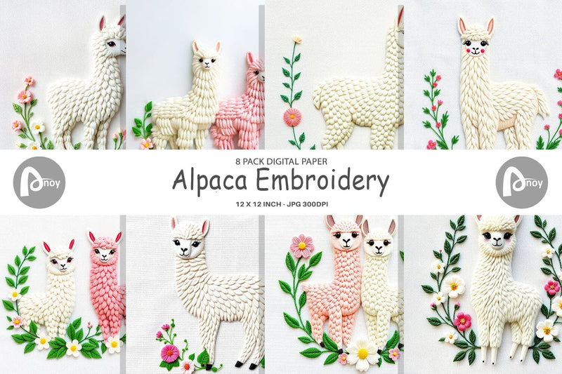 Digital Paper Alpaca Embroidery Digital Pattern artnoy 