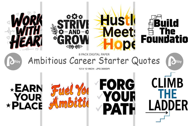 Digital Paper Ambitious Career Starter Quotes Digital Pattern artnoy 