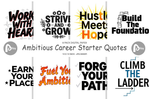 Digital Paper Ambitious Career Starter Quotes Digital Pattern artnoy 