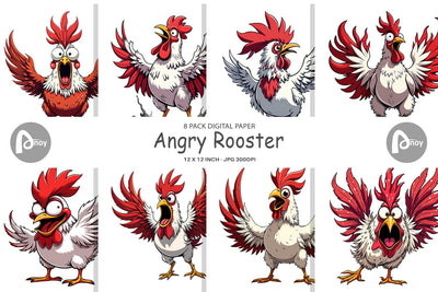 Digital Paper Angry Rooster Digital Pattern artnoy 