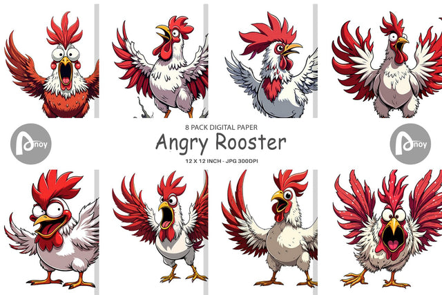 Digital Paper Angry Rooster Digital Pattern artnoy 