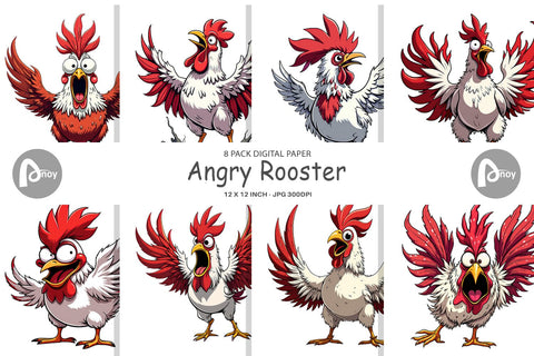 Digital Paper Angry Rooster Digital Pattern artnoy 