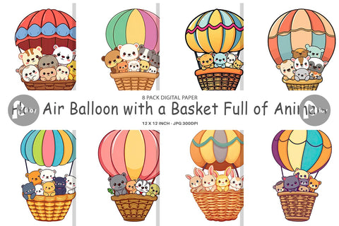 Digital Paper Animal Hot Air Balloon Digital Pattern artnoy 