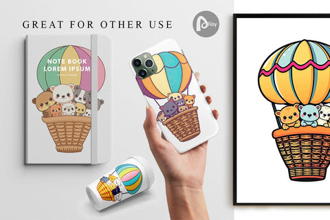 Digital Paper Animal Hot Air Balloon Digital Pattern artnoy 