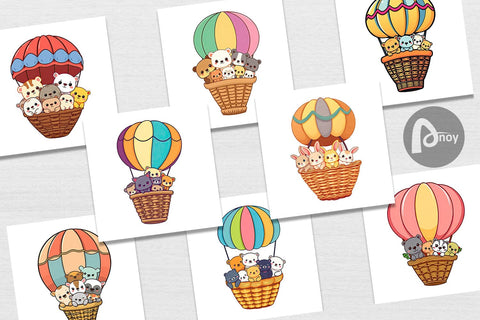 Digital Paper Animal Hot Air Balloon Digital Pattern artnoy 