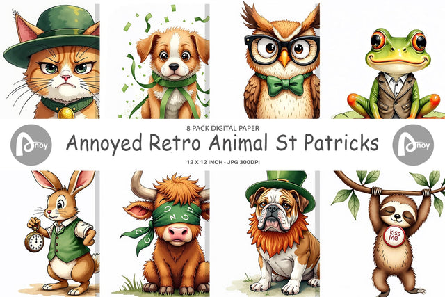 Digital Paper Annoyed Retro Animals Digital Pattern artnoy 
