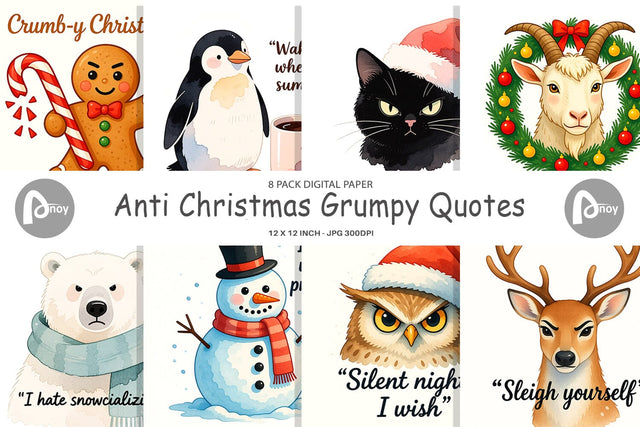 Digital Paper Anti Christmas Grumpy Digital Pattern artnoy 