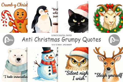 Digital Paper Anti Christmas Grumpy Digital Pattern artnoy 