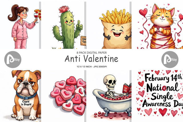 Digital Paper Anti-Valentine's Sassy Singles Watercolor Digital Pattern artnoy 