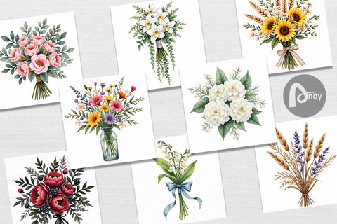 Digital Paper Antique Botanical Wedding Bouquets Digital Pattern artnoy 