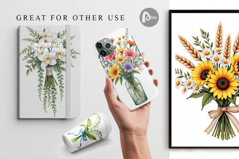 Digital Paper Antique Botanical Wedding Bouquets Digital Pattern artnoy 