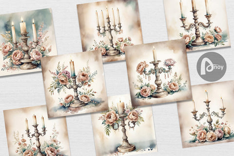 Digital Paper Antique Candlestick Digital Pattern artnoy 