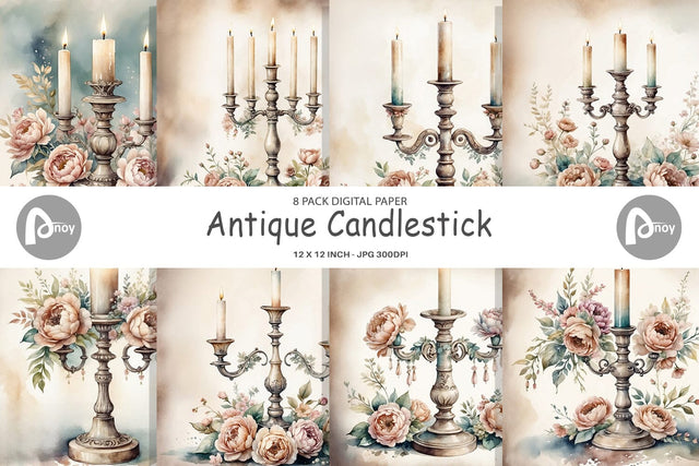 Digital Paper Antique Candlestick Digital Pattern artnoy 