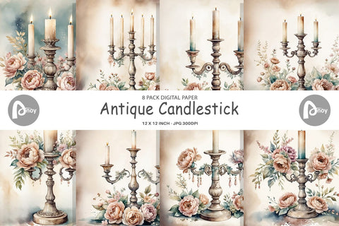 Digital Paper Antique Candlestick Digital Pattern artnoy 
