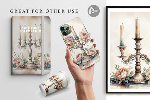 Digital Paper Antique Candlestick Digital Pattern artnoy 