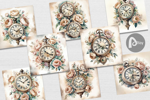 Digital Paper Antique Clock Digital Pattern artnoy 