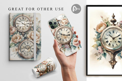 Digital Paper Antique Clock Digital Pattern artnoy 