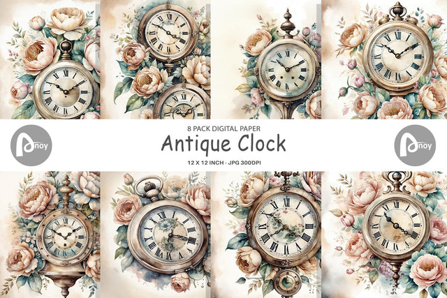 Digital Paper Antique Clock Digital Pattern artnoy 