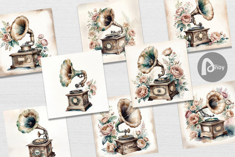 Digital Paper Antique Gramophone Digital Pattern artnoy 