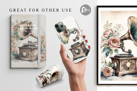 Digital Paper Antique Gramophone Digital Pattern artnoy 