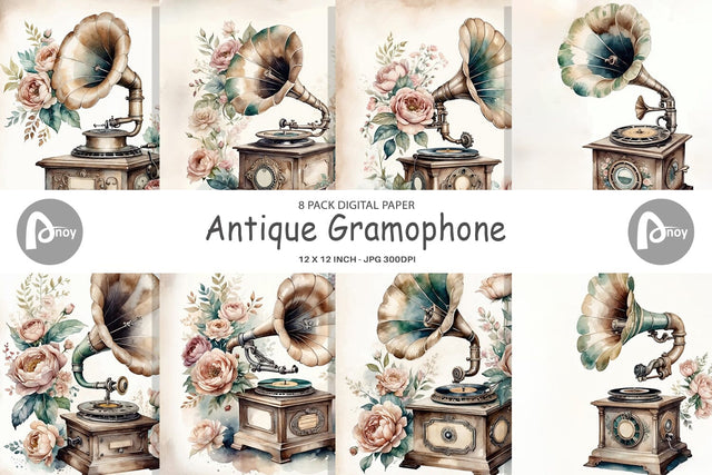 Digital Paper Antique Gramophone Digital Pattern artnoy 
