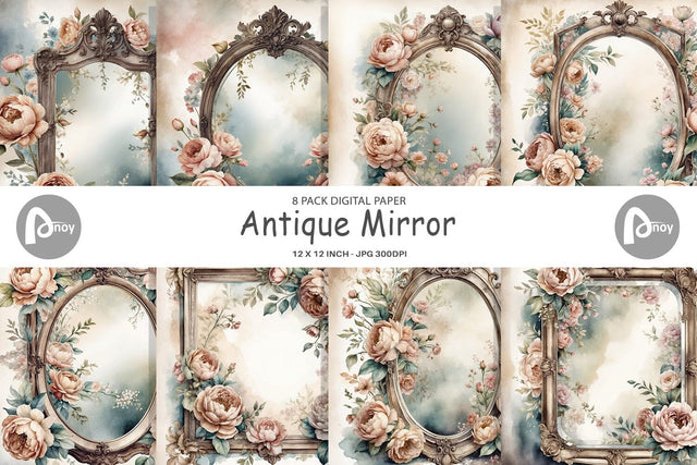 Digital Paper Antique Mirror Digital Pattern artnoy 