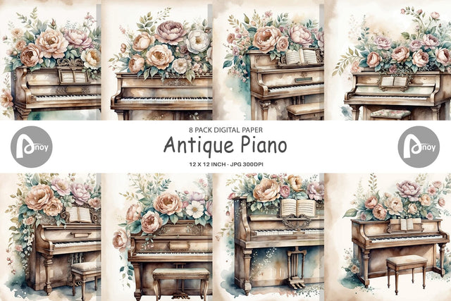 Digital Paper Antique Piano Digital Pattern artnoy 
