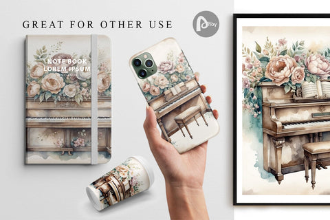 Digital Paper Antique Piano Digital Pattern artnoy 