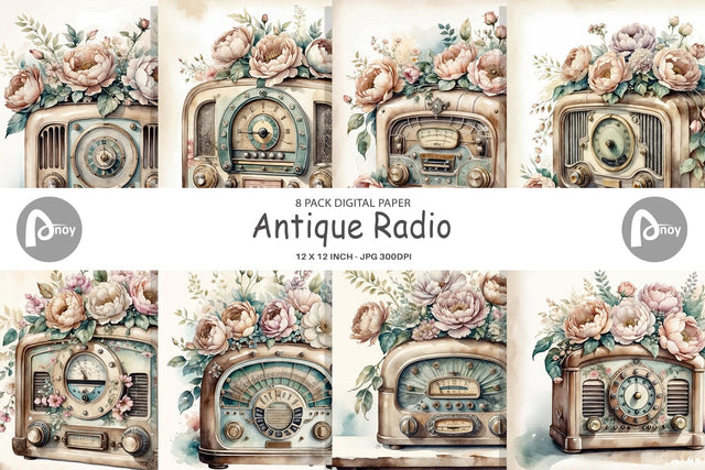 Digital Paper Antique Radio Digital Pattern artnoy 