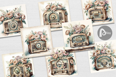Digital Paper Antique Radio Digital Pattern artnoy 
