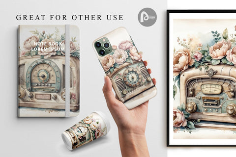 Digital Paper Antique Radio Digital Pattern artnoy 