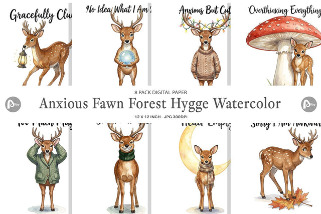 Digital Paper Anxious Fawn Forest Hygge Watercolor Digital Pattern artnoy 