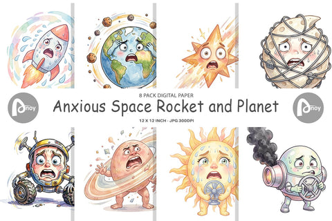 Digital Paper Anxious Space Rocket and Planet Sublimation artnoy 