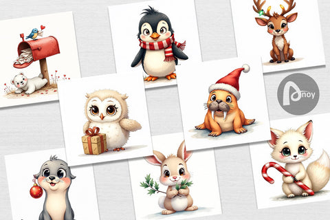 Digital Paper Arctic Antics Holiday Vintage Polar Animals Digital Pattern artnoy 