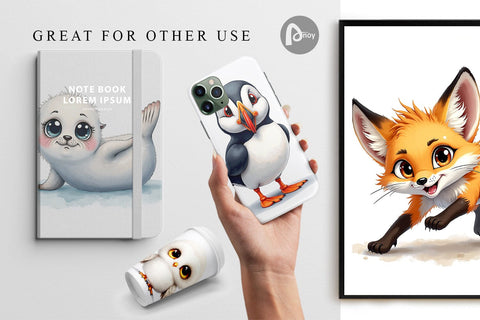 Digital Paper Arctic Cuties Watercolor Digital Pattern artnoy 