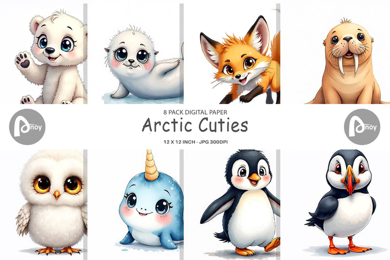 Digital Paper Arctic Cuties Watercolor Digital Pattern artnoy 
