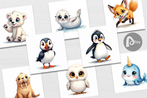 Digital Paper Arctic Cuties Watercolor Digital Pattern artnoy 