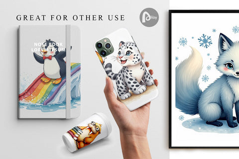 Digital Paper Arctic Cuties Whimsical Watercolor Digital Pattern artnoy 