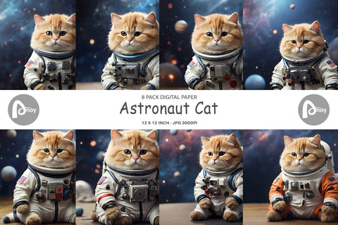 Digital Paper Astronaut Cat Digital Pattern artnoy 