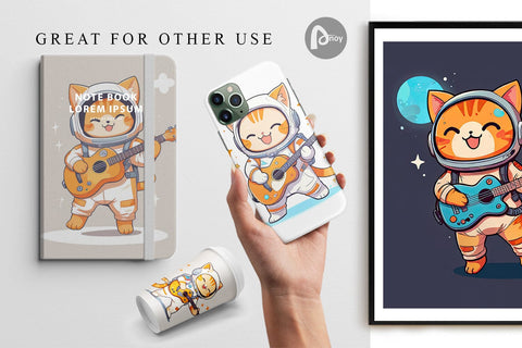 Digital Paper Astronaut Cat with Guitar Digital Pattern artnoy 