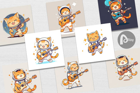 Digital Paper Astronaut Cat with Guitar Digital Pattern artnoy 