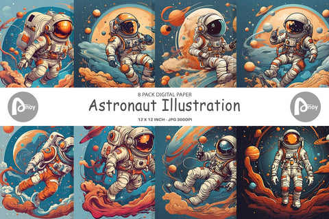 Digital Paper Astronaut Illustration Digital Pattern artnoy 