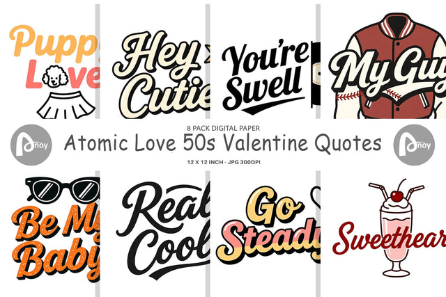 Digital Paper Atomic Love 50s Valentine Quotes Digital Pattern artnoy 