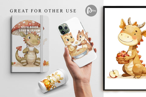 Digital Paper Autumn Baby Dragons Digital Pattern artnoy 