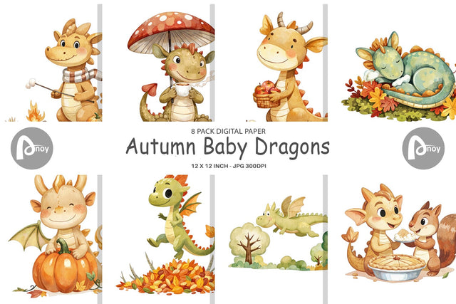 Digital Paper Autumn Baby Dragons Digital Pattern artnoy 