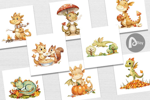 Digital Paper Autumn Baby Dragons Digital Pattern artnoy 