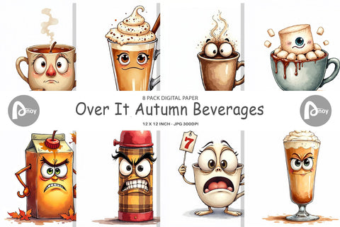 Digital Paper Autumn Beverages Digital Pattern artnoy 