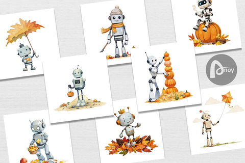 Digital Paper Autumn Bot Friends Digital Pattern artnoy 