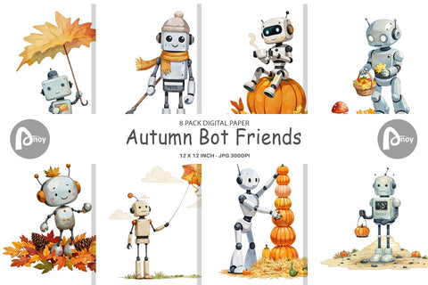 Digital Paper Autumn Bot Friends Digital Pattern artnoy 