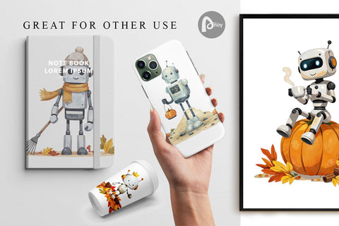 Digital Paper Autumn Bot Friends Digital Pattern artnoy 